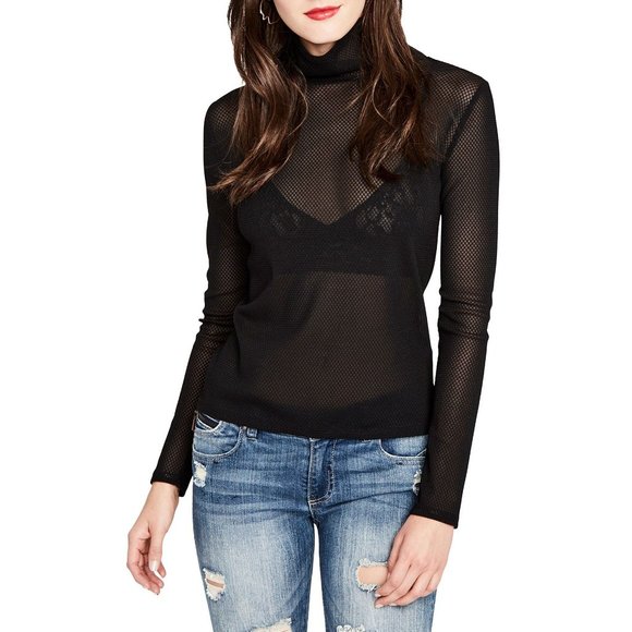 Rachel Roy Mesh Turtleneck Black Top y2k Grunge - Picture 1 of 7